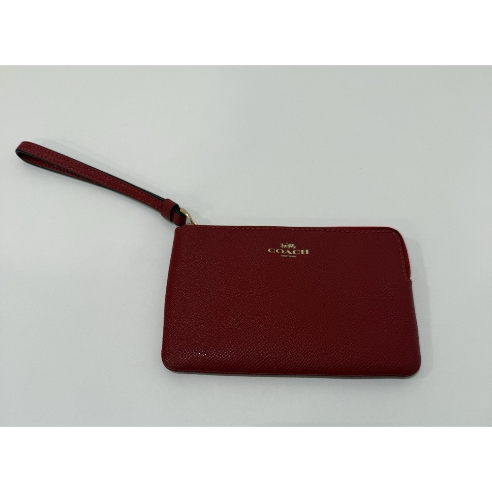 COACH Red Corner Zip Wristlet Crossgrain Leather